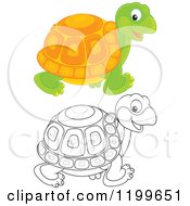 Cartoon Of A Black And White And Colored Cute Tortoise Walking Royalty Free Vector Clipart