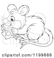 Poster, Art Print Of Black And White Cute Mouse Eating Cheese
