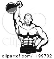 Black And White Male Bodybuilder Using A Kettlebell For Tricep Extensions 2