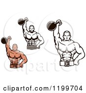 Clipart Of Male Bodybuilders Using Kettlebells For Tricep Extensions Royalty Free Vector Illustration