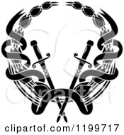 Clipart Of A Black Laurel Wreath With Swords Royalty Free Vector Illustration