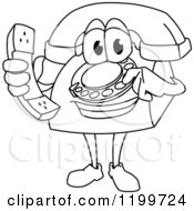Clipart Of An Outlined Telephone Mascot Holding A Receiver Royalty Free Vector Illustration