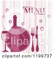 Poster, Art Print Of Striped Menu Cover With Bubbles Cutlery A Plate And Wine