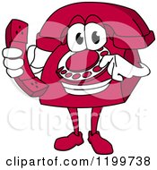 Clipart Of A Red Telephone Mascot Holding A Receiver Royalty Free Vector Illustration