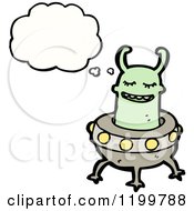 Cartoon Of A Space Alien In A Flying Saucer Thinking Royalty Free Vector Illustration