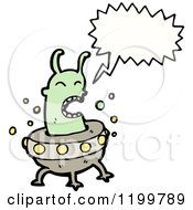 Cartoon Of A Space Alien In A Flying Saucer Speaking Royalty Free Vector Illustration