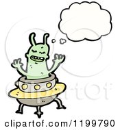 Cartoon Of A Space Alien In A Flying Saucer Thinking Royalty Free Vector Illustration