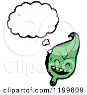 Cartoon Of A Green Leaf Thinking Royalty Free Vector Illustration