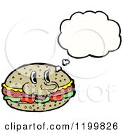 Cartoon Of A Hamburger Thinking Royalty Free Vector Illustration by lineartestpilot