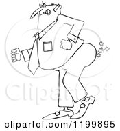 Cartoon Of An Outlined Businessman Pushing To Break Wind Royalty Free Vector Clipart