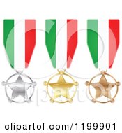 Poster, Art Print Of Silver Gold And Bronze Star Medals With Italian Flag Ribbons