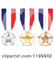 Poster, Art Print Of Silver Gold And Bronze Star Medals With French Flag Ribbons