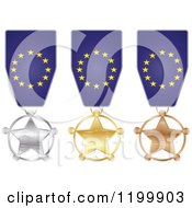Poster, Art Print Of Silver Gold And Bronze Star Medals With European Flag Ribbons