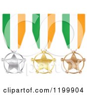 Poster, Art Print Of Silver Gold And Bronze Star Medals With Irish Flag Ribbons