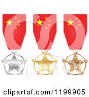 Poster, Art Print Of Silver Gold And Bronze Star Medals With Chinese Flag Ribbons
