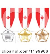 Poster, Art Print Of Silver Gold And Bronze Star Medals With Canadian Flag Ribbons