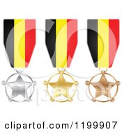 Poster, Art Print Of Silver Gold And Bronze Star Medals With Belgian Flag Ribbons