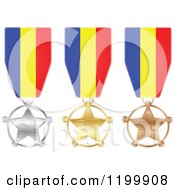 Clipart Of Silver Gold And Bronze Star Medals With Romanian Flag Ribbons Royalty Free Vector Illustration by Andrei Marincas