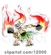 Exotic Hula Dancer With Flaming Tiki Torches Clipart Illustration