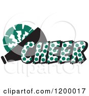 Clipart Of A Forest Green Polka Dot CHEER With A Bullhorn And Pom Pom Royalty Free Vector Illustration