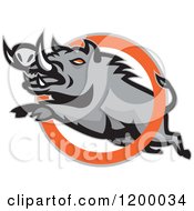 Poster, Art Print Of Mad Angry Razorback Boar Leaping Through A Ring