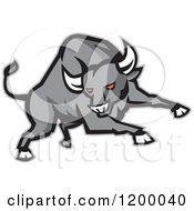 Poster, Art Print Of Charging Red Eyed Angry Gray Bull