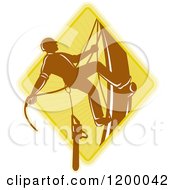 Clipart Of A Retro Climbing Tree Surgeon Arborist With A Chainsaw On A Diamond Royalty Free Vector Illustration