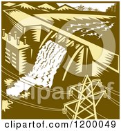 Poster, Art Print Of Retro Hydroelectric Dam In Woodcut
