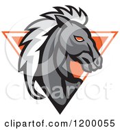 Poster, Art Print Of Retro Gray Horse Head Over An Orange Triangle