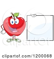 Poster, Art Print Of Happy Red Apple Mascot By A Sign