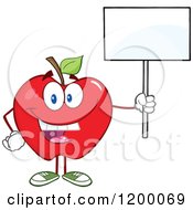 Happy Red Apple Mascot Holding A Sign by Hit Toon