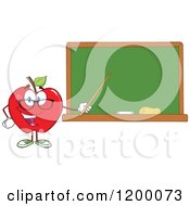 Poster, Art Print Of Red Apple Teacher Mascot Using A Pointer Stick By A Chalk Board