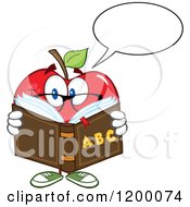 Poster, Art Print Of Talking Red Apple Teacher Mascot Reading An Alphabet Book