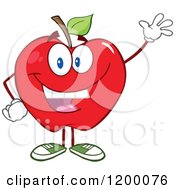 Poster, Art Print Of Friendly Red Apple Mascot Waving