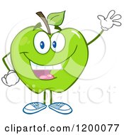 Poster, Art Print Of Friendly Green Apple Mascot Waving