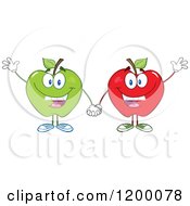 Poster, Art Print Of Friendly Green And Red Apple Mascots Waving