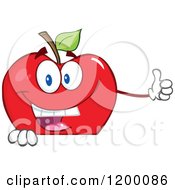 Happy Red Apple Mascot Holding A Thumb Up Over A Sign by Hit Toon