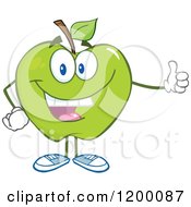 Poster, Art Print Of Happy Green Apple Mascot Holding A Thumb Up