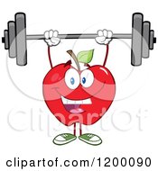 Poster, Art Print Of Happy Strong Red Apple Mascot Lifting A Barbell
