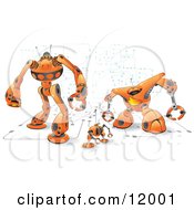 Orange Computer Protection Robots Clipart Illustration