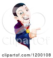 Poster, Art Print Of Smiling Vampire Looking Around And Pointing To A Sign