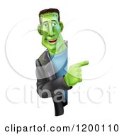 Poster, Art Print Of Smiling Frankenstein Looking Around And Pointing To A Sign