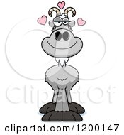 Cartoon Of A Loving Gray Goat With Hearts Royalty Free Vector Clipart