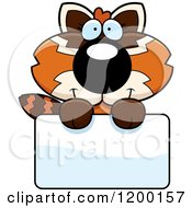 Poster, Art Print Of Cute Happy Red Panda Cub Over A Sign