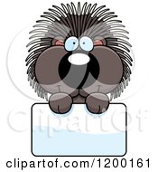 Poster, Art Print Of Cute Happy Porcupine Over A Sign