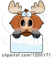 Cartoon Of A Cute Moose Calf Over A Sign Royalty Free Vector Clipart