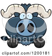 Cartoon Of A Cute Blue Ox Calf Over A Ledge Or Sign Royalty Free Vector Clipart