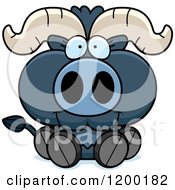 Cartoon Of A Cute Sitting Blue Ox Calf Royalty Free Vector Clipart