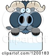 Cartoon Of A Cute Blue Ox Calf Over A Sign Royalty Free Vector Clipart