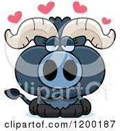 Cartoon Of A Cute Loving Blue Ox Calf Royalty Free Vector Clipart